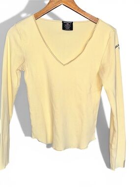 VTG Y2K Polo Jeans Co Ralph Lauren Yellow Ribbed V-Neck Tee 1967 Size M
